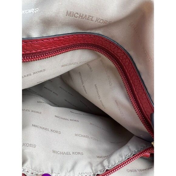 Michael Kors Beckett Large Leather Satchel Handbag Burnt Red Pebble Grain - Picture 11 of 12